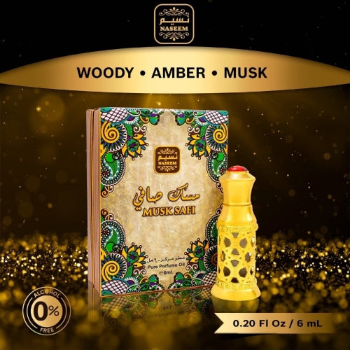 NASEEM MUSK SAFI Made in Dubai Long Lasting Original Perfume Floral Attar (Woody, Amber, Musk) 6 ML