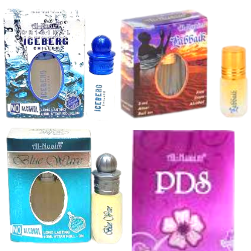 Al-Nuaim {ice burg-labbaik-blue wave-pds} 3Ml Pack Of 4 Floral Attar