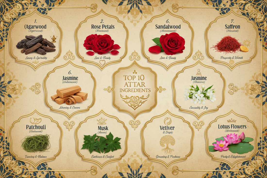 🌸 टॉप 10 अत्तर के इंग्रेडिएंट्स और उनका मतलब