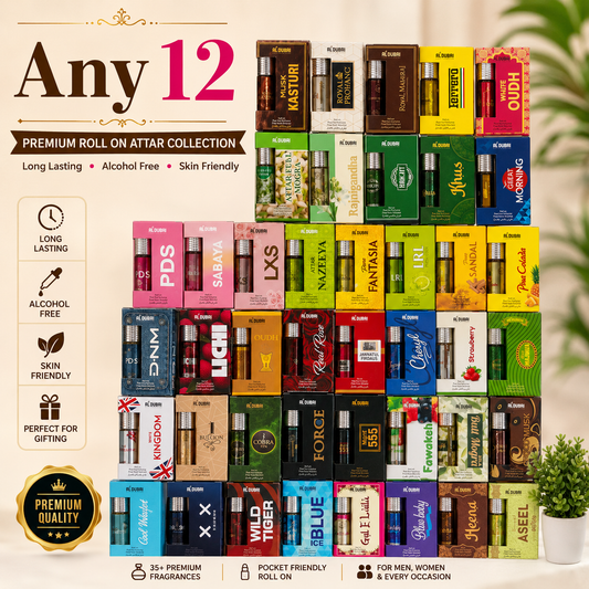 Al Dubai Any 12 Attar Combo Pack 6ml Each | Long Lasting Roll On Perfume Oil
